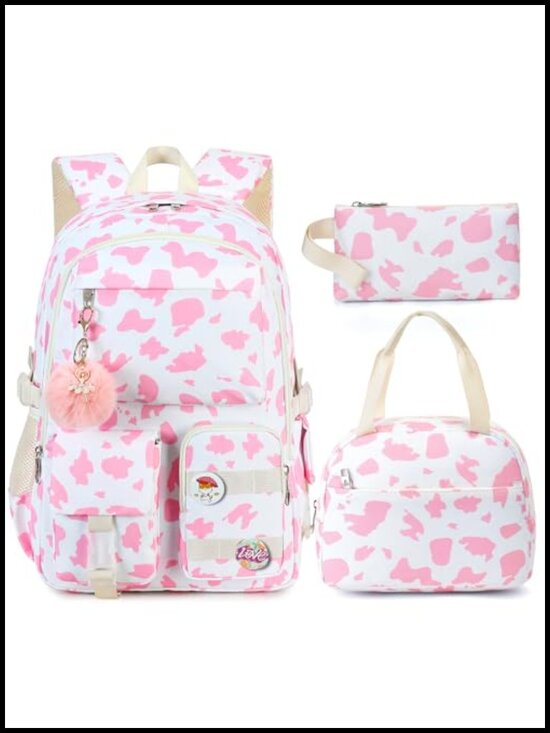 Handbags - 3-in-1 Girls School Backpack Set with Lunch Box Pencil Case, Waterproof Nylon,